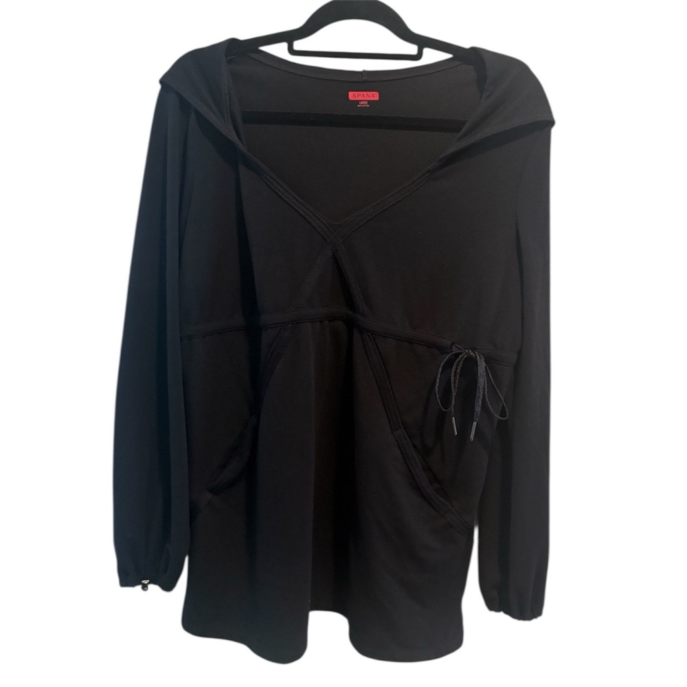 Spanx Hoodie Long Sleeve T-shirt Black Women’s L Activewear Sportswear Athletic